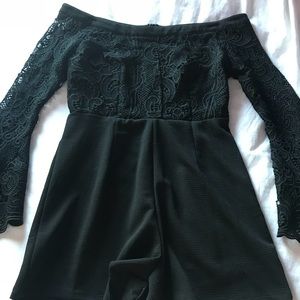 Black lace bell sleeve romper
